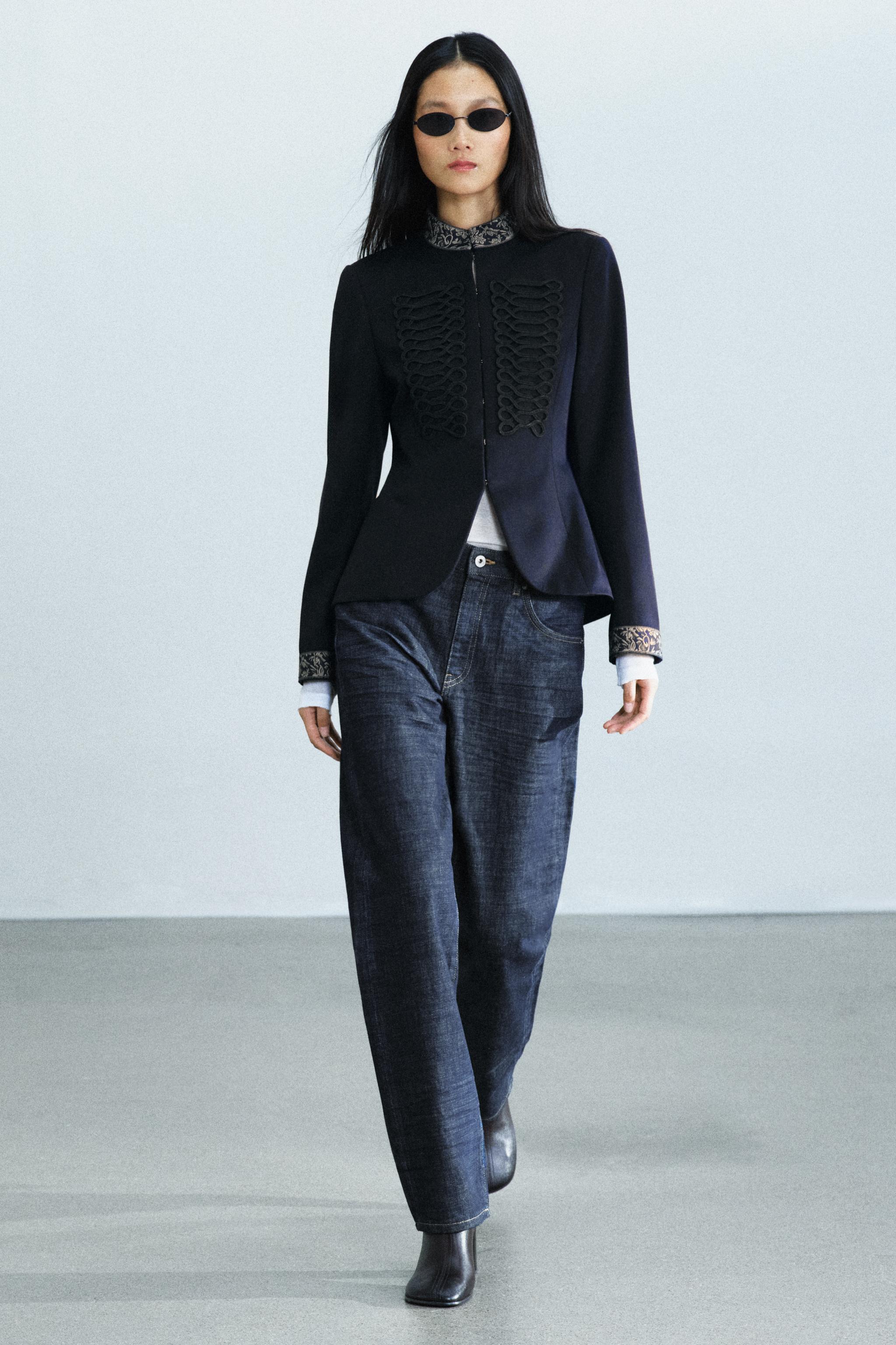 ZW COLLECTION CONTRAST EMBROIDERED WOOL-BLEND FROG-FASTENING JACKET
